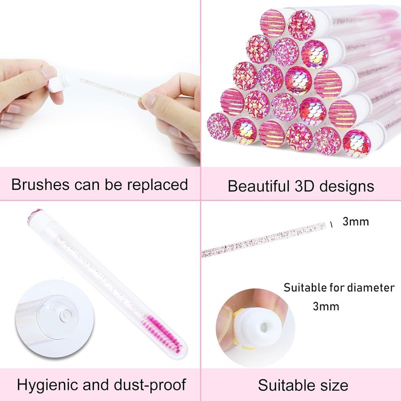 SenRocc 20 Sets Mascara Wand Tube Diamond Eyelash Spoolies Rose Mascara Brushes Lash Brush Makeup Tool Applicator Eyelash Brush Tubes Makeup Brush (4C-Rose) - Image 2